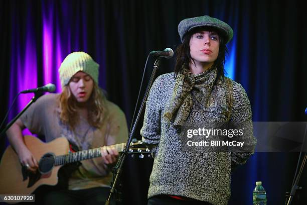 Adam Slack and Luke Spiller of The Struts perform at the Radio 104.5 Performance Theater December 16, 2016 in Bala Cynwyd, Pennsylvania.