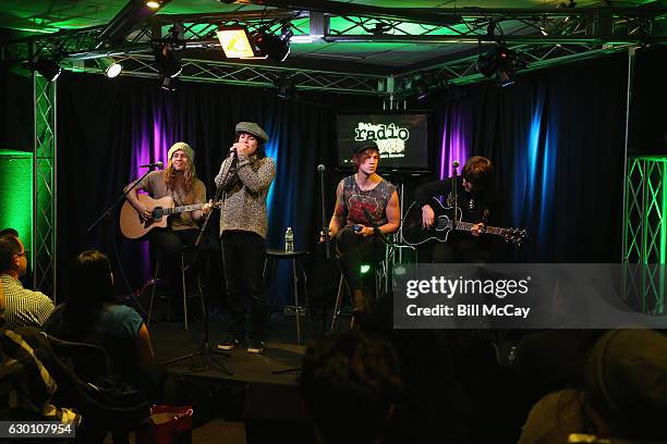 Adam Slack, Luke Spiller, Gethin Davies and Jed Elliott of The Struts perform at the Radio 104.5 Performance Theater December 16, 2016 in Bala...