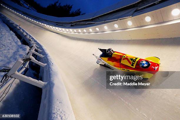 Jamie Greubel Poser and Aja Evans complete their second run during day 1 of the 2017 IBSF World Cup Bobsled & Skeleton at Lake Placid Olympic Center...