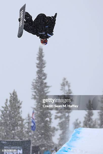 David Habluetzel of Switzerland competes in the final round of the FIS Snowboard World Cup 2017 Men's Snowboard Halfpipe during The Toyota U.S. Grand...