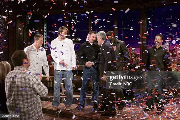 Episode 2806 -- Pictured: Professional baseball players Alan Embree, Derek Lowe, Mike Timlin, David Oritz and Dave Roberts during an interview with...