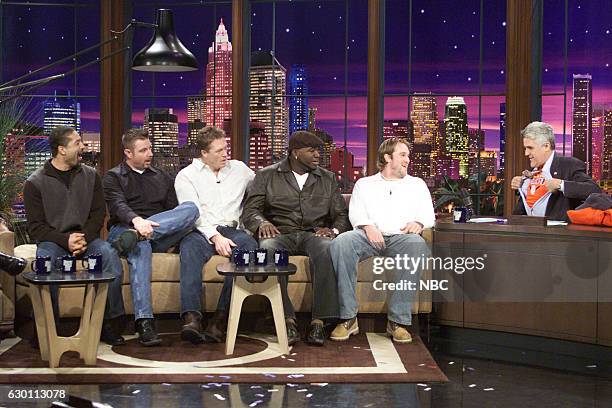 Episode 2806 -- Pictured: Professional baseball players Dave Roberts, Alan Embree, Mike Timlin, David Oritz, and Derek Lowe during an interview with...