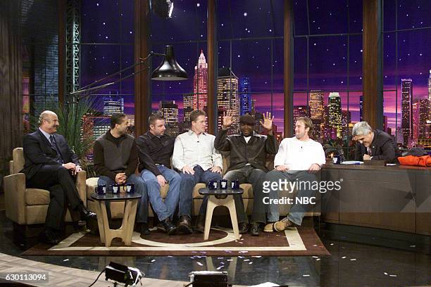 Episode 2806 -- Pictured: Television personality Dr. Phil with professional baseball players Dave Roberts, Alan Embree, Mike Timlin, David Oritz, and...