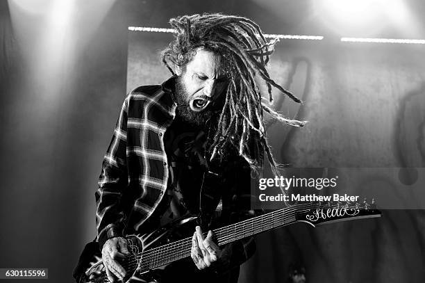 Brian Welch of Korn performs on stage at the SSE Arena on December 16, 2016 in London, England.