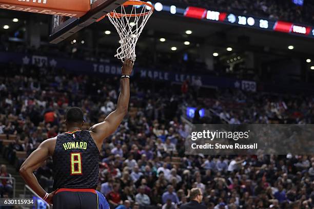 Atlanta Hawks center Dwight Howard relaxes during a break in play as the Toronto Raptors lose to the Atlanta Hawks 125-121 at the Air Canada Centre...