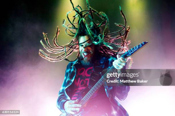 Brian Welch of Korn performs on stage at the SSE Arena on December 16, 2016 in London, England.