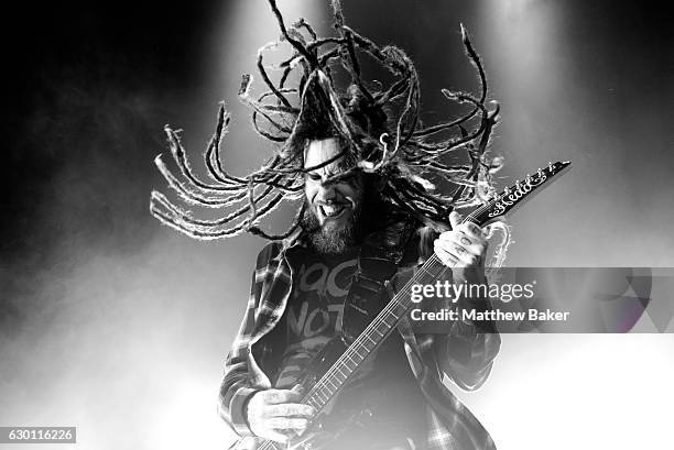 Brian Welch of Korn performs on stage at the SSE Arena on December 16, 2016 in London, England.