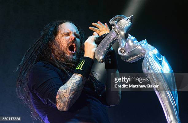 Jonathan Davis of Korn performs on stage at the SSE Arena on December 16, 2016 in London, England.