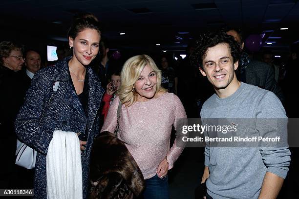 Ophelie Meunier, Nicoletta and Michael Gregorio pose after Michael Gregorio performed for his 10 years of Career at AccorHotels Arena on December 16,...