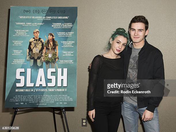 Actors Hannah Marks and Michael Johnston attend premiere of Gravitas Ventures' "Slash" at Laemmle NoHo 7 on December 16, 2016 in North Hollywood,...