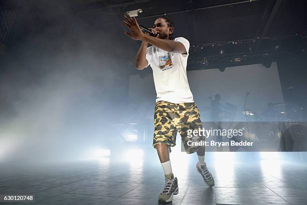 Kendrick Lamar performs onstage during American Express Music Presents: Kendrick Lamar Live at Music Hall of Williamsburg on December 16, 2016...