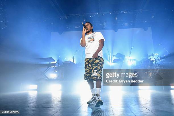 Kendrick Lamar performs onstage during American Express Music Presents: Kendrick Lamar Live at Music Hall of Williamsburg on December 16, 2016...