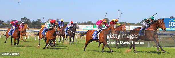 Junuh ridden by Lachlan King wins Yarrawonga Manufactured Housing BM64 Handicap on December 17, 2016 in Wangaratta, Australia.