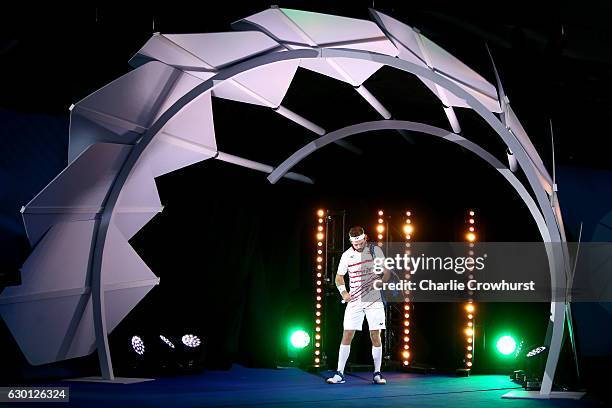 Jan O Jorgensen of Denmark wait to make his entrance during his men's singles semi final match against Tian Houwei of China on Day Four of the BWF...