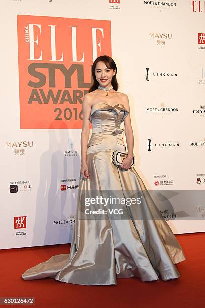 Actress Tiffany Tang arrives at the red carpet of 2016 ELLE Style Awards ceremony on December 16, 2016 in Shanghai, China.