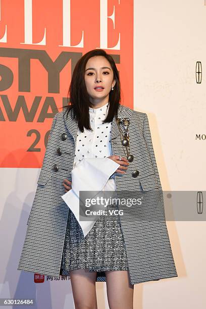 Actress Yang Mi arrives at the red carpet of 2016 ELLE Style Awards ceremony on December 16, 2016 in Shanghai, China.