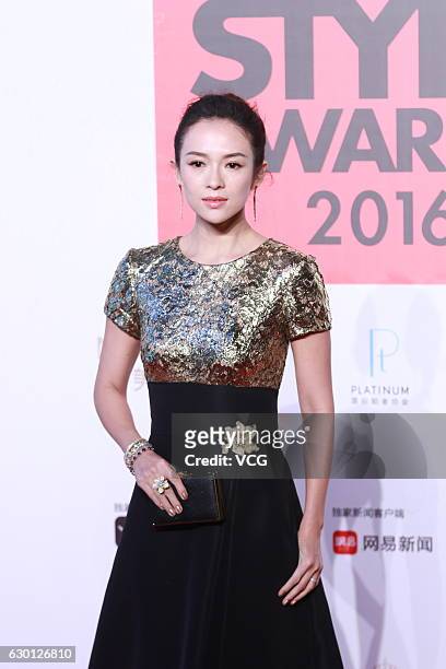 Actress Zhang Ziyi arrives at the red carpet of 2016 ELLE Style Awards ceremony on December 16, 2016 in Shanghai, China.