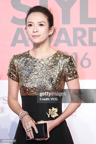 Actress Zhang Ziyi arrives at the red carpet of 2016 ELLE Style Awards ceremony on December 16, 2016 in Shanghai, China.