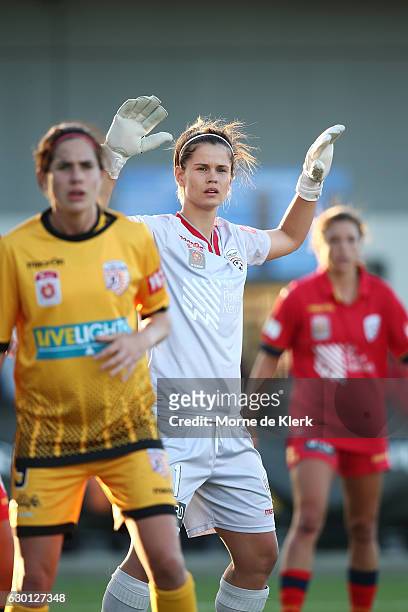 Eliza Campbell of Adelaide United waits for a corner kick during the round seven W-League match between Adelaide and Perth at Elite Systems Football...