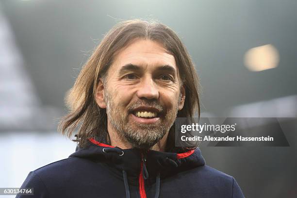 Martin Schmidt, head coach of Mainz looks on prior to the Bundesliga match between 1. FSV Mainz 05 and Hamburger SV at Opel Arena on December 17,...