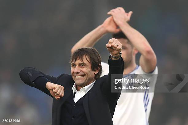 Antonio Conte, Manager of Chelsea celebrates his sides win after the game during the Premier League match between Crystal Palace and Chelsea at...