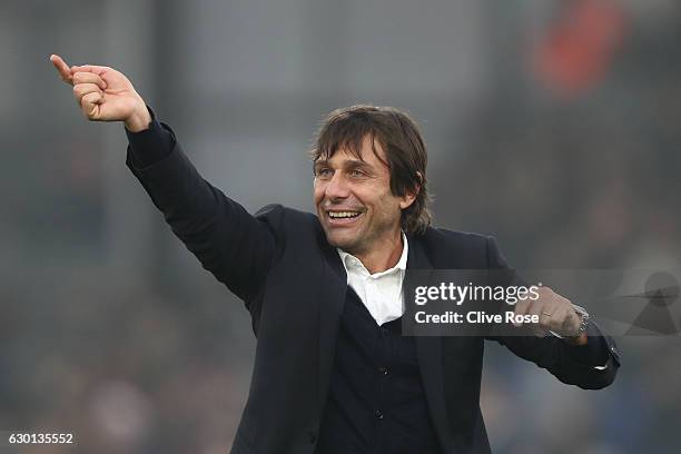 Antonio Conte, Manager of Chelsea celebrates his sides win after the game during the Premier League match between Crystal Palace and Chelsea at...