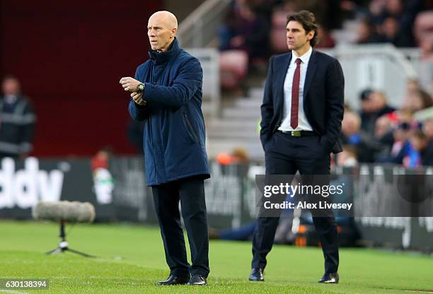 Bob Bradley, Manager of Swansea City looks on during the Premier League match between Middlesbrough and Swansea City at Riverside Stadium on December...