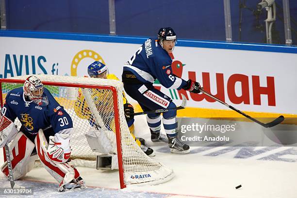 Ari Grondahl of Finland in action against Pathrik Westerholm of Sweden during the Euro Hockey tour Channel One Cup match between Finland and Sweden...