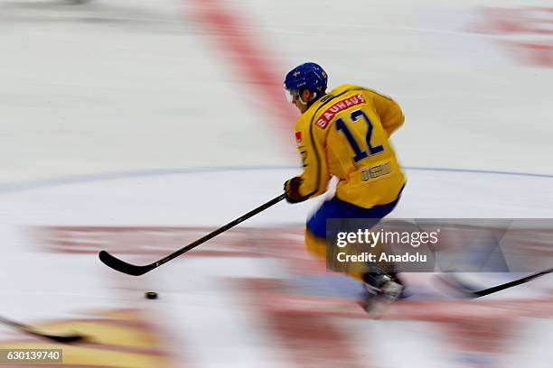 Simon Onerud of Sweden is seen during the Euro Hockey tour Channel One Cup match between Finland and Sweden at the VTB Ice Palace in Moscow, Russia,...