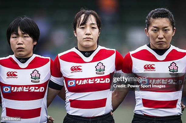 Yuki Sue and Ayano Sakurai during the Womens Rugby World Cup 2017 Qualifier match between Hong Kong and Japan on December 17, 2016 in Hong Kong, Hong...