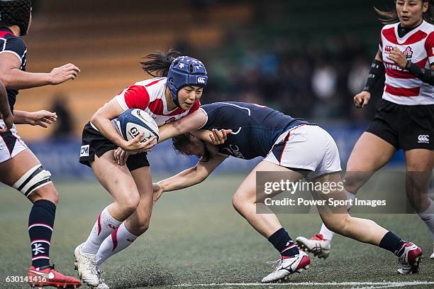 Keiko Kato of Japan competes against Hong Kong during the Womens Rugby World Cup 2017 Qualifier match between Hong Kong and Japan on December 17,...