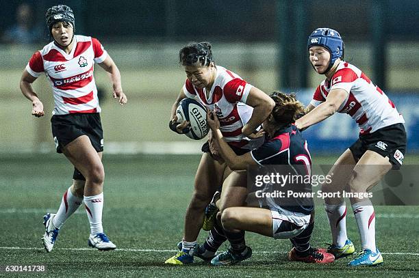 Noniko Taniguchi of Japan competes against Hong Kong during the Womens Rugby World Cup 2017 Qualifier match between Hong Kong and Japan on December...