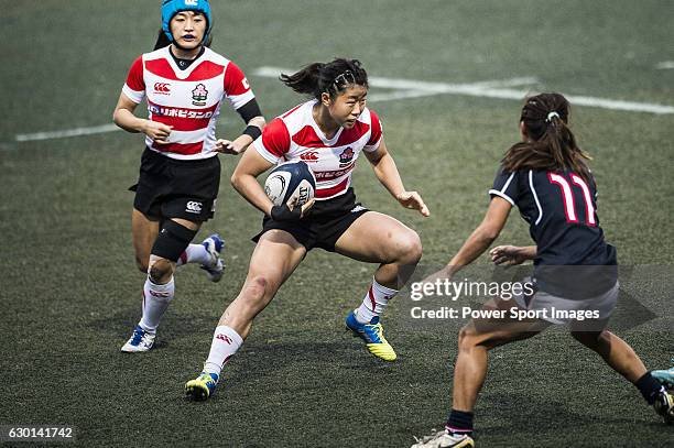 Noniko Taniguchi of Japan competes against Hong Kong during the Womens Rugby World Cup 2017 Qualifier match between Hong Kong and Japan on December...