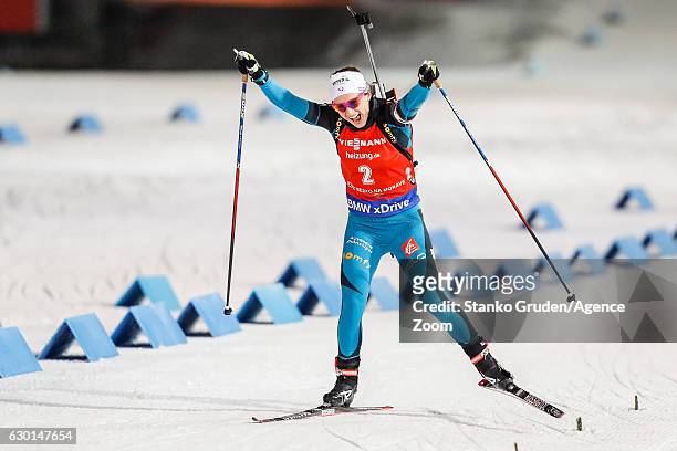 Anais Chevalier of France takes 1st place during the IBU Biathlon World Cup Men's and Women's Pursuit on December 17, 2017 in Nove Mesto na Morave,...