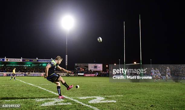 Galway , Ireland - 17 December 2016; Jack Carty of Connacht kicks the match winning conversion against Wasps during the European Rugby Champions Cup...