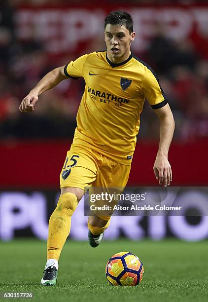 Federico Ricca of Malaga CF in action during the La Liga match between Sevilla FC and Malaga CF at Estadio Ramon Sanchez Pizjuan on December 17, 2016...