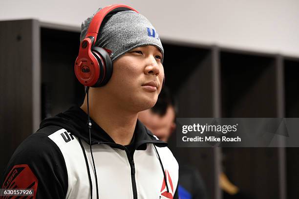 James Moontasri warms up in his locker room prior to his welterweight bout against Alex Morono during the UFC Fight Night event inside the Golden 1...