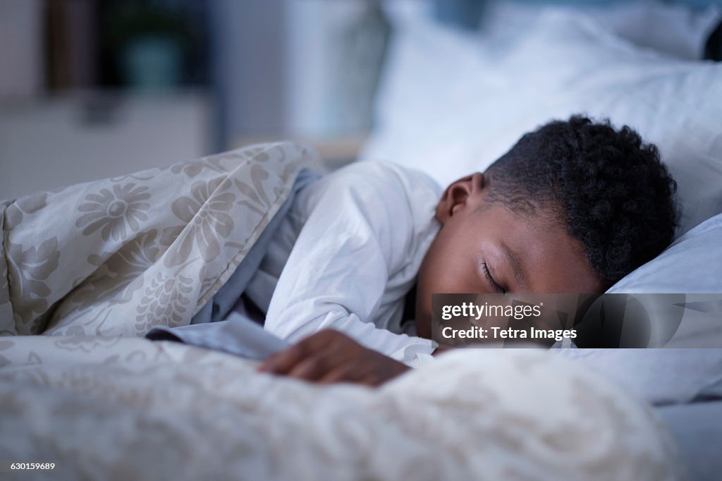 Boy (6-7) sleeping in bed