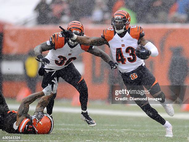 Free safety George Iloka of the Cincinnati Bengals returns an interception during a game against the Cleveland Browns on December 11, 2016 at...