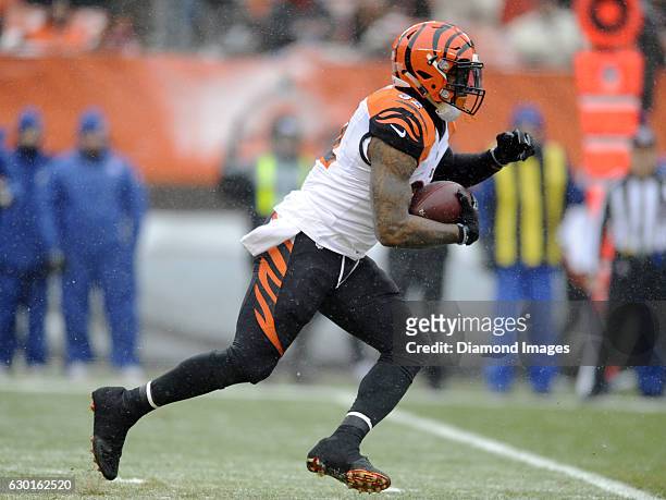 Running back Jeremy Hill of the Cincinnati Bengals carries the ball during a game against the Cleveland Browns on December 11, 2016 at FirstEnergy...