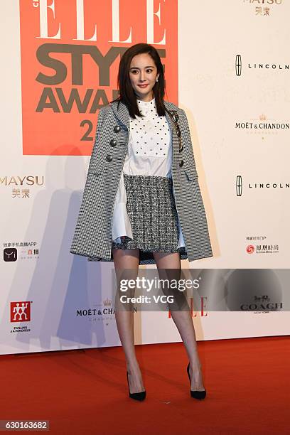 Actress Yang Mi poses at the red carpet of 2016 ELLE Style Awards ceremony on December 16, 2016 in Shanghai, China.