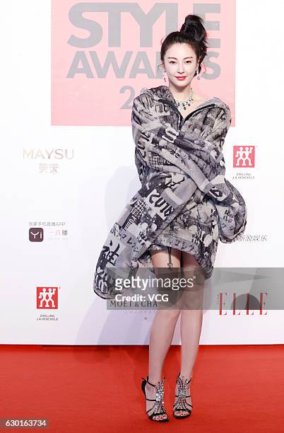 Actress Zhang Yuqi poses at the red carpet of 2016 ELLE Style Awards ceremony on December 16, 2016 in Shanghai, China.
