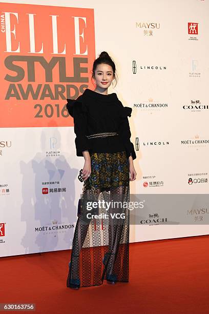 Actress Li Qin poses at the red carpet of 2016 ELLE Style Awards ceremony on December 16, 2016 in Shanghai, China.