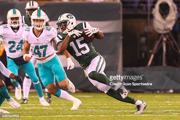New York Jets wide receiver Brandon Marshall during the first quarter of the National Football League game between the New York Jets and the Miami...