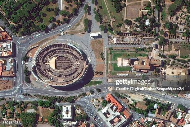 DigitalGlobe via Getty Images satellite imagery of the Colosseum in Rome, Italy.