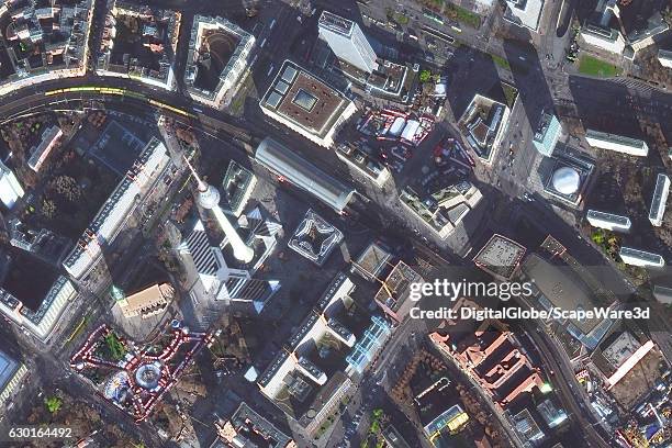 DigitalGlobe via Getty Images satellite imagery of the Berliner Fernsehturm Television Tower in Berlin, Germany.