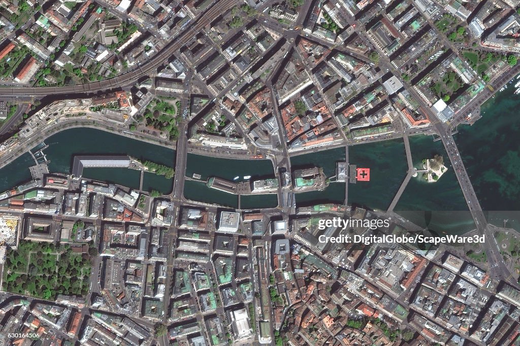 APRIL 23, 2015: DigitalGlobe satellite imagery of Geneva, Switzerland.