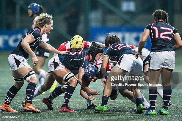 Amelie Odile Marie Seure of Hong Kong competes against Japan during the Womens Rugby World Cup 2017 Qualifier match between Hong Kong and Japan on...