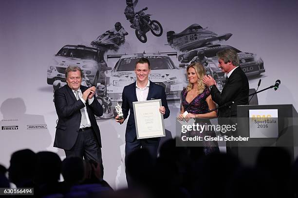 Norbert Haug, Maximilian Guenther, F3 driver, 2nd European Champion, with award, Julia Josten and Hermann Tomczyk ADAC Sportpresident during the ADAC...
