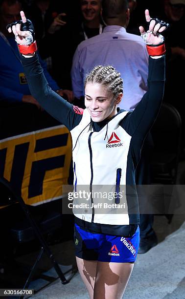 Paige VanZant prepares to enter the Octagon before her women's strawweight bout against Michelle Waterson during the UFC Fight Night event inside the...